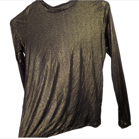 L’AGENCE Women's Size Small Sheer Black Gold Metallic Tess Long Sleeve Top - Picture 1 of 8